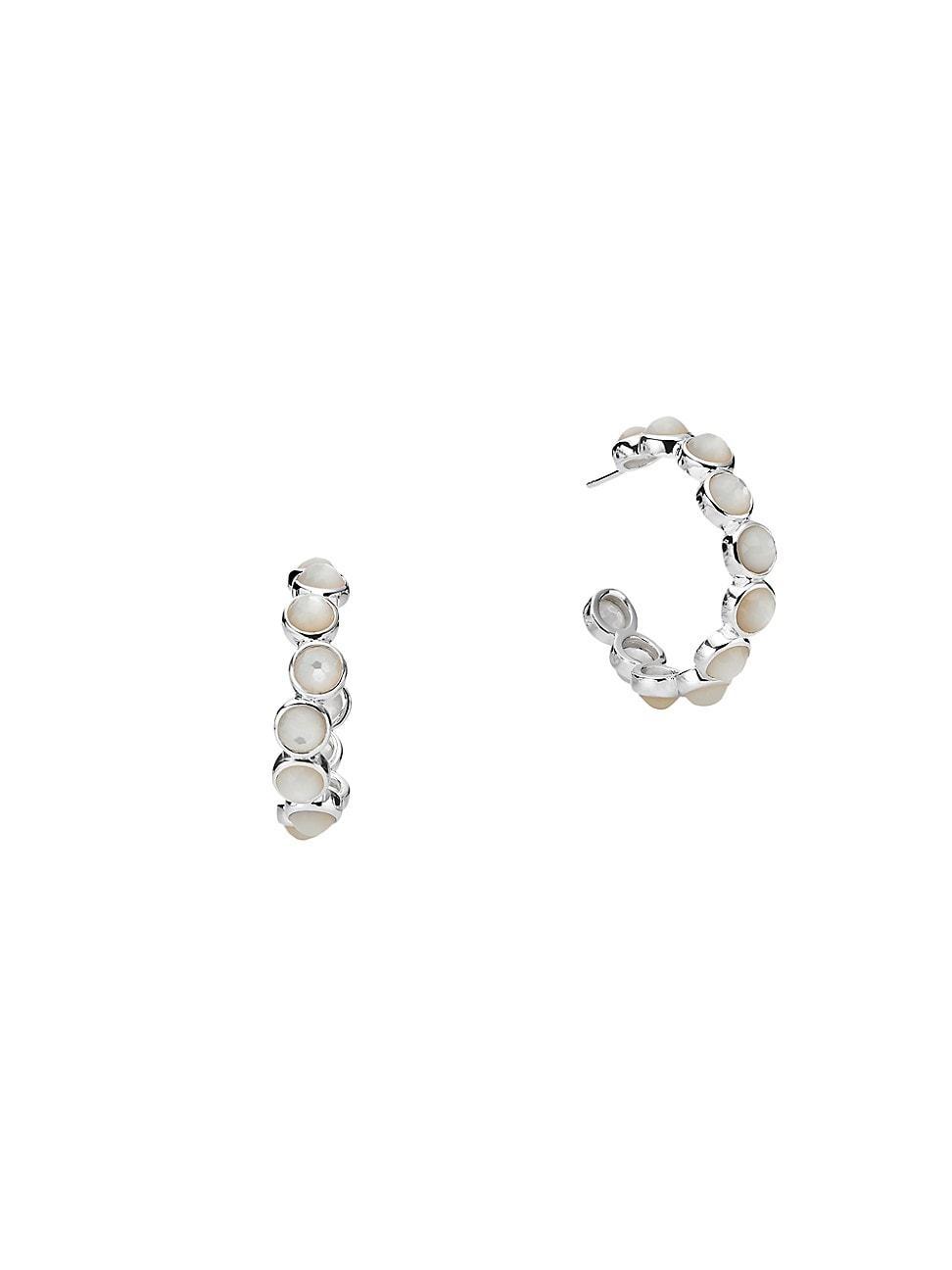 Womens Lollipop Sterling Silver & Mother-Of-Pearl All-Stone Mini Hoop Earrings Product Image