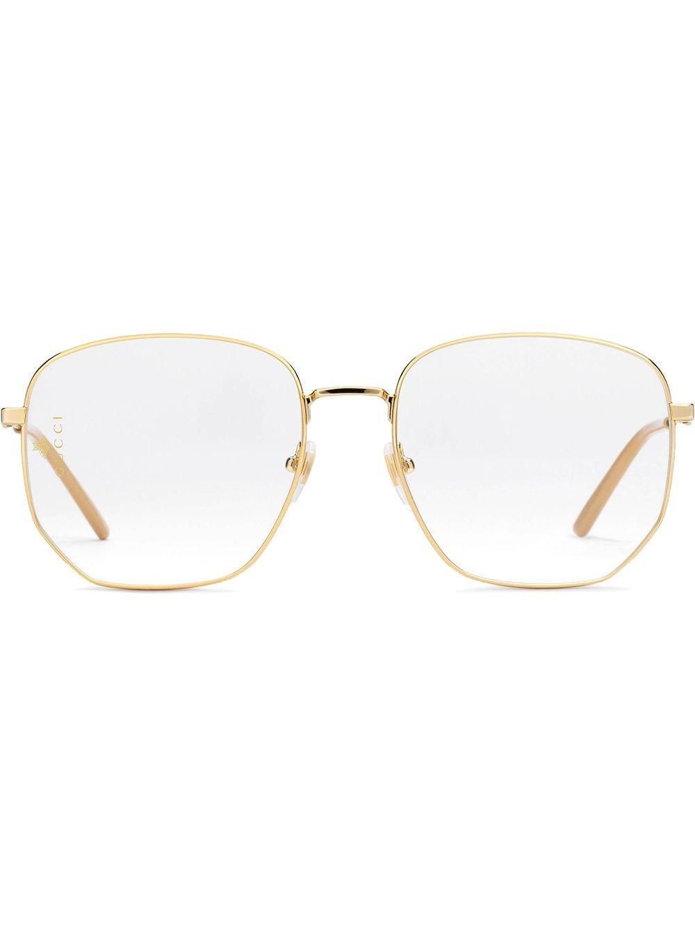 Gold Tone Rectangular Frame Metal Glasses In Metallic Product Image