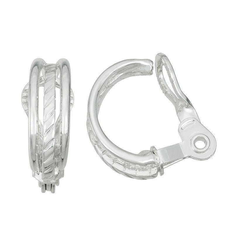 Napier Silver Tone C-Hoop Clip-On Earrings, Womens Product Image