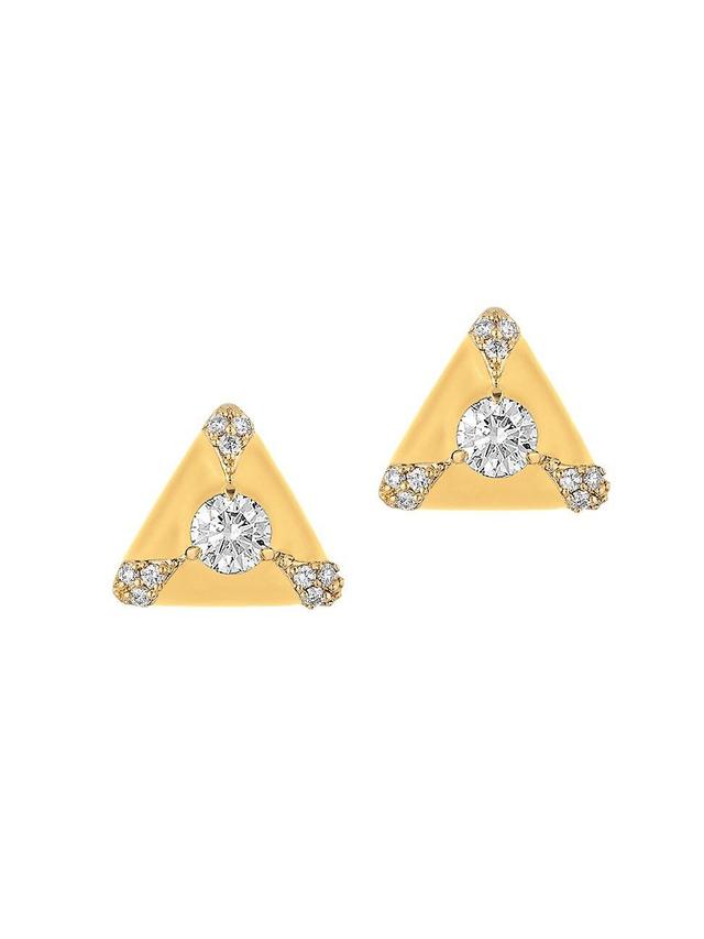 Womens Queen 18K Yellow Gold & Diamond Triangular Stud Earrings Product Image