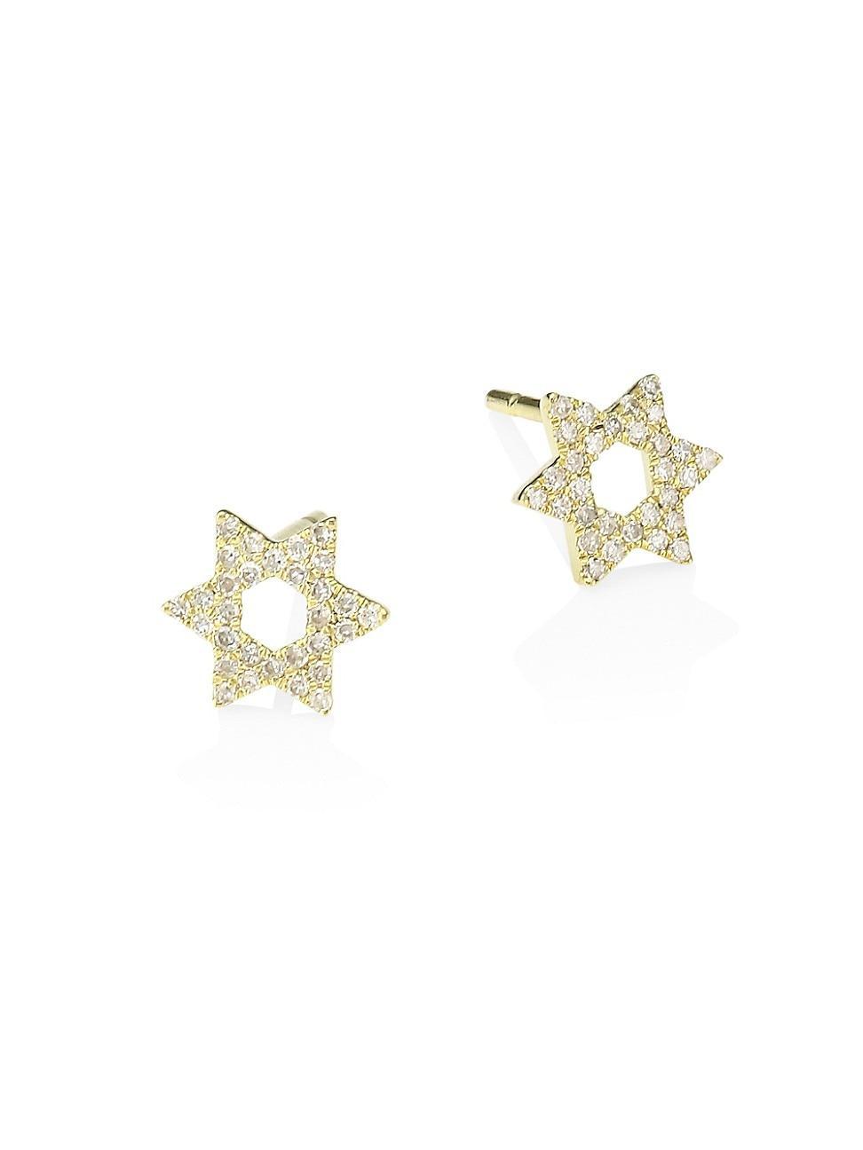 Womens 14K Yellow Gold & Diamond Star Of David Stud Earrings Product Image