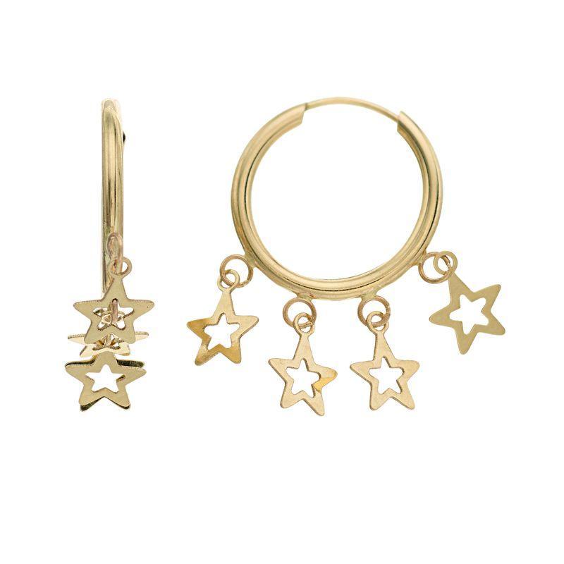 14k Gold Star Dangle Hoop Earrings, Womens Product Image