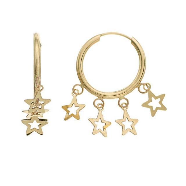 14k Gold Star Dangle Hoop Earrings, Womens, Yellow Product Image