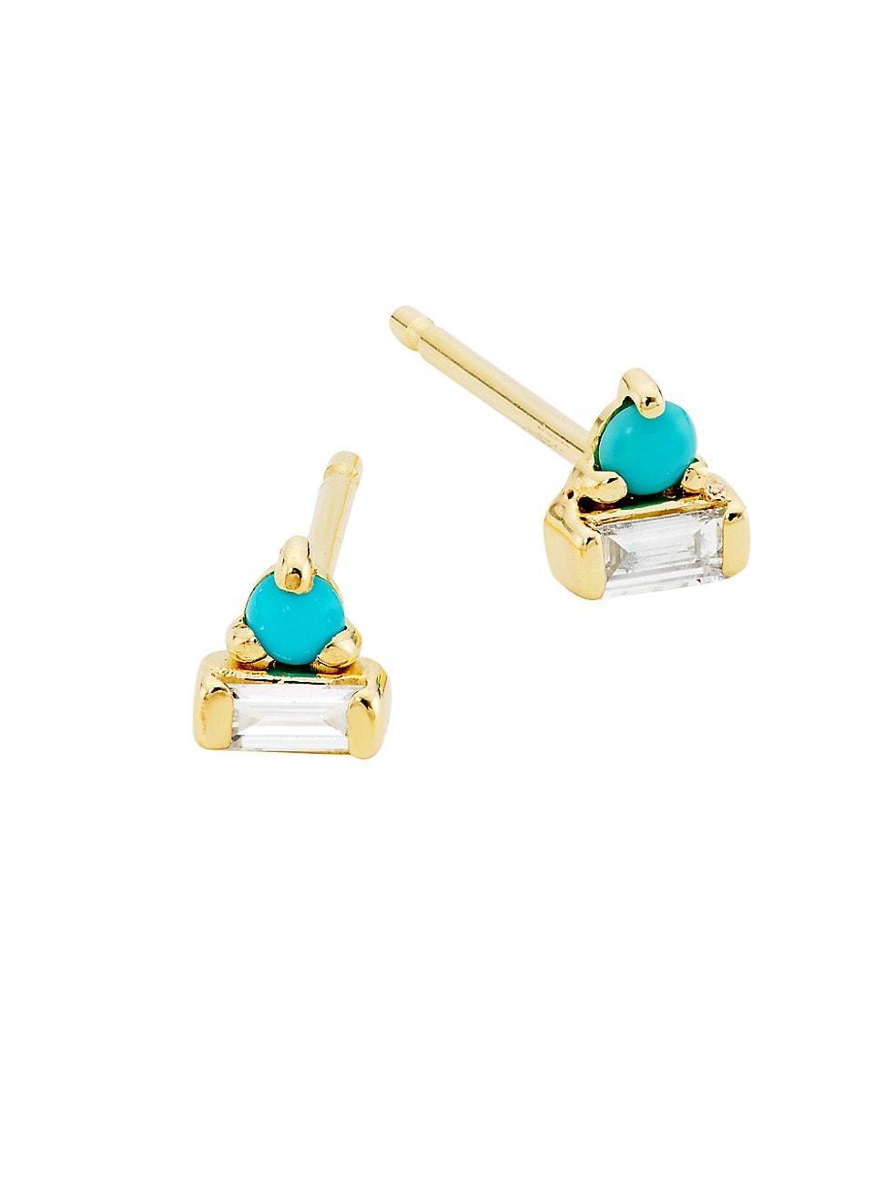 Womens 14K Yellow Gold, 0.12 TCW Diamond & Turquoise Triangle Stud Earrings Product Image