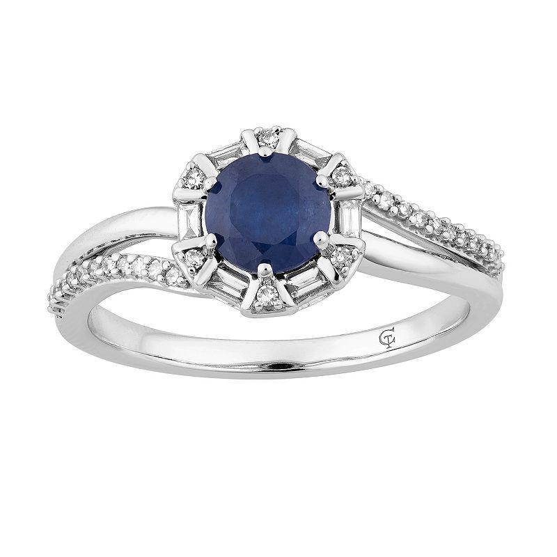 10k White Gold Sapphire & 1/5 Carat T.W. Diamond Ring, Womens Blue Product Image