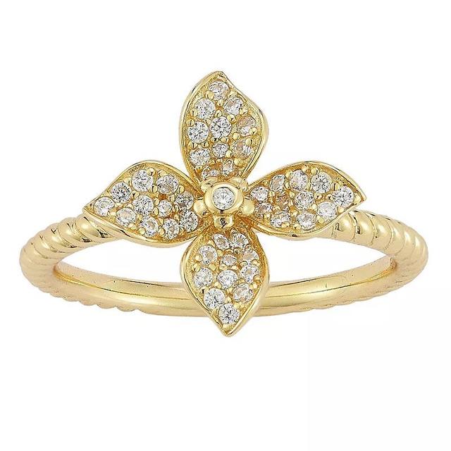 Sunkissed Sterling 14k Gold Over Silver Cubic Zirconia Clover Ring, Womens Gold Tone Product Image