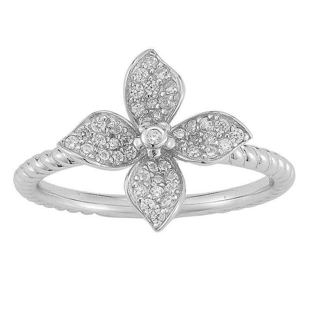 Sunkissed Sterling 14k Gold Over Silver Cubic Zirconia Clover Ring, Womens Silver Tone Product Image