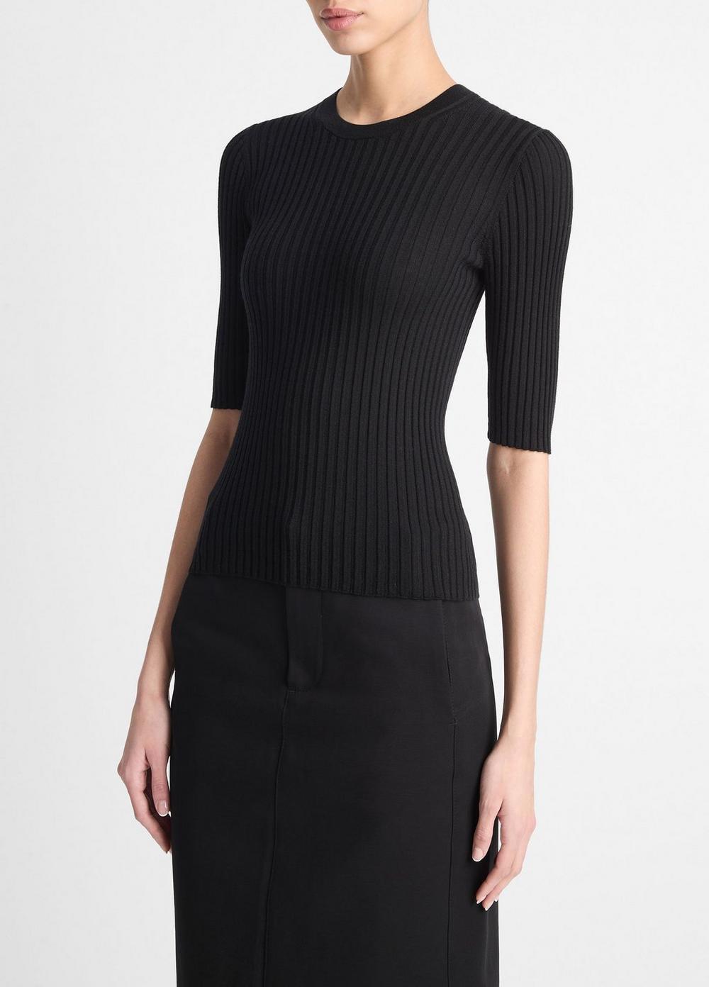 Italian Wool-Blend Snap Elbow-Sleeve Top Product Image