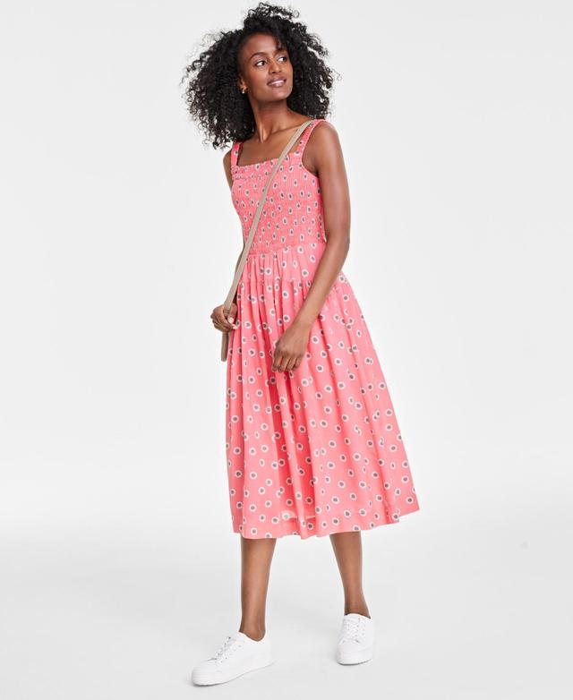 On 34th Womens Printed Smocked-Bodice Midi Dress, Created for Macys Product Image