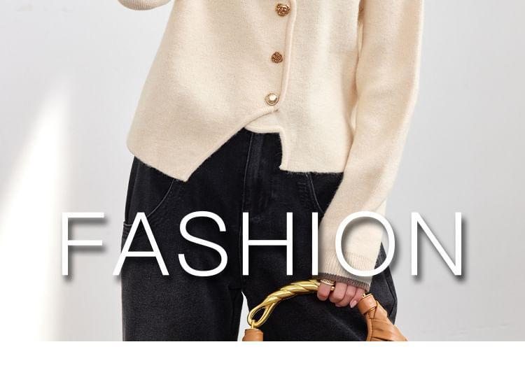 V-Neck Plain Asymmetrical Button Cardigan Product Image