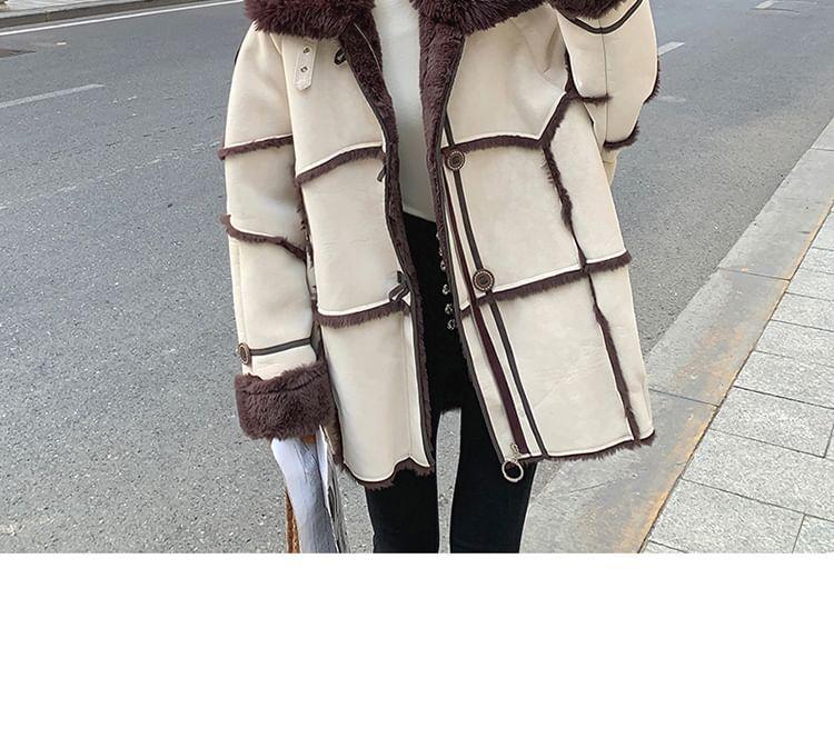 Collared Panel Faux Shearling Button Jacket Product Image