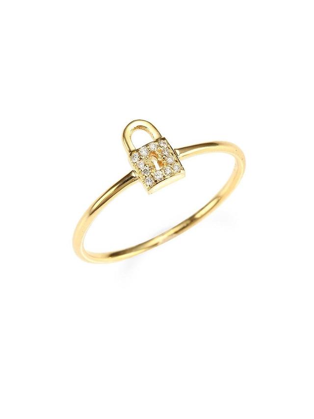 Womens 14K Yellow Gold & Diamond Lock Ring Product Image