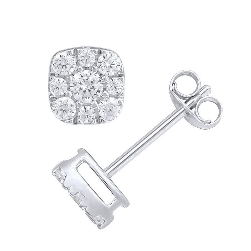 10k White Gold 1/2 Carat T.W. Diamond Square Halo Stud Earrings, Womens, 10k Whgold Product Image