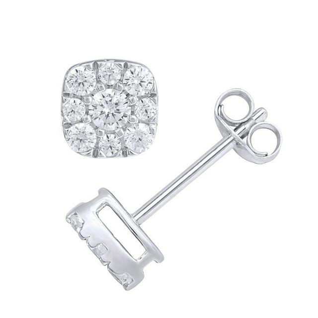 10k White Gold 1/2 Carat T.W. Diamond Square Halo Stud Earrings, Womens Product Image