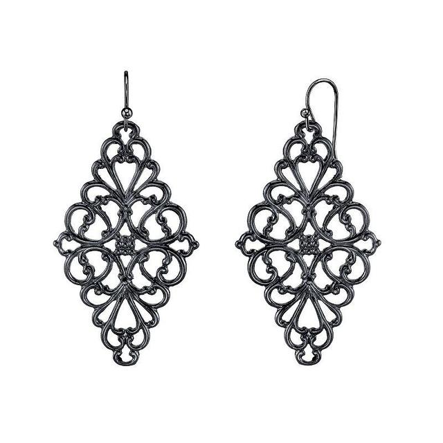 1928 Filigree Kite Drop Earrings, Womens, Black Product Image