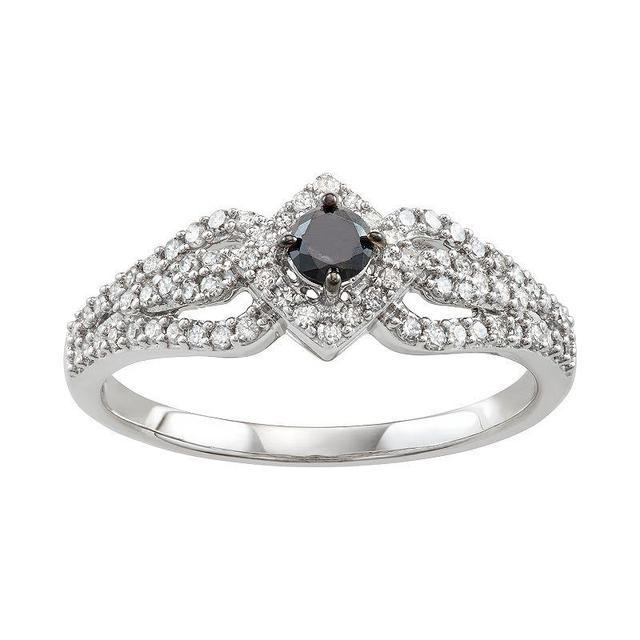 14k White Gold 1/2 Carat T.W. Black & White Diamond Engagement Ring, Womens 14k Whgold Product Image