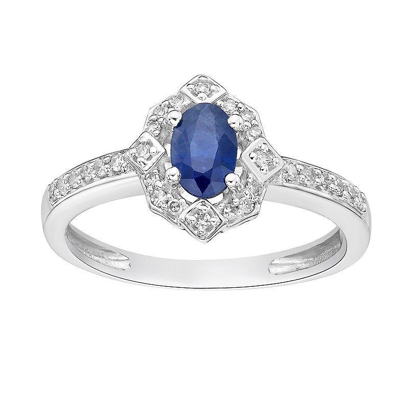 Gemminded 10k White Gold 1/8 Carat T.W. Diamond & Sapphire Ring, Womens, 10k Whgold Product Image