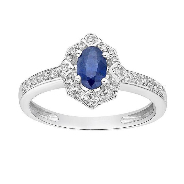 Gemminded 10k White Gold 1/8 Carat T.W. Diamond & Sapphire Ring, Womens, Blue Product Image