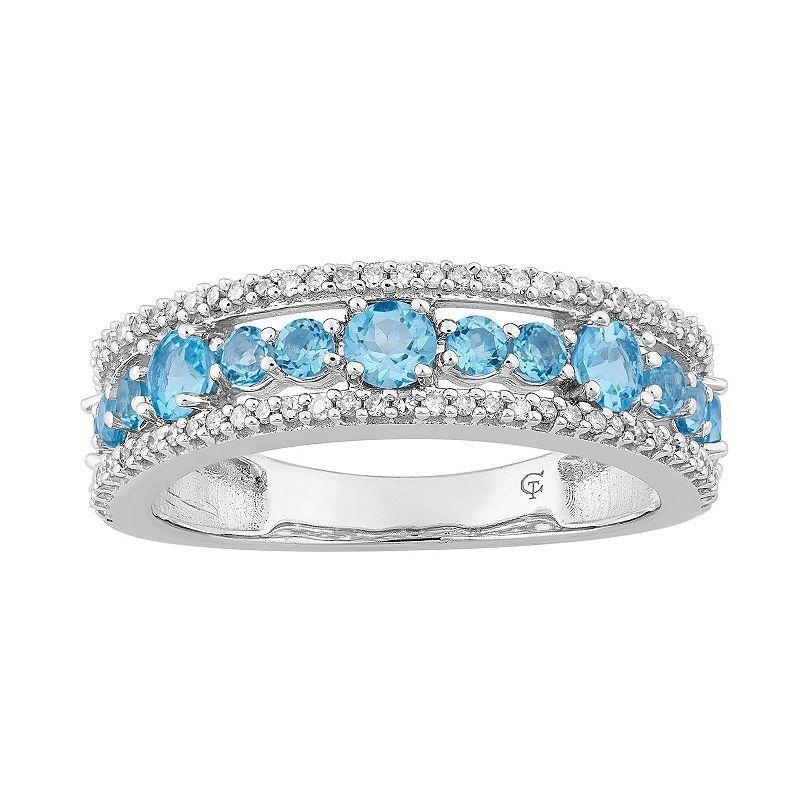 10k White Gold Swiss Blue Topaz & 1/5 Carat T.W. Diamond Ring, Womens Product Image