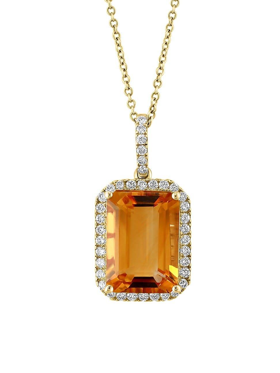 Womens 14K Yellow Gold, Citrine & 0.47 TCW Diamond Halo Pendant Necklace Product Image