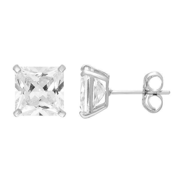 Theia Sky 14k White Gold Cubic Zirconia Square Stud Earrings, Womens Product Image