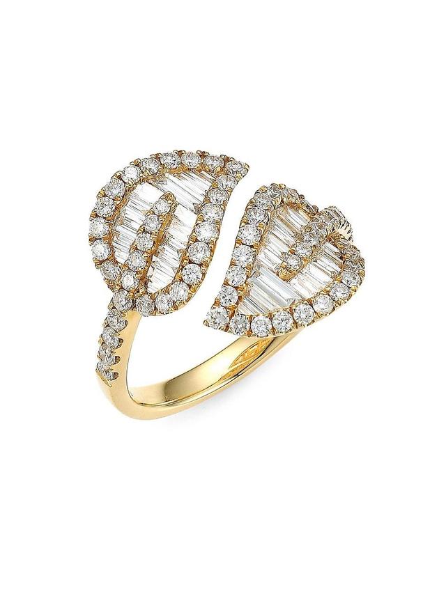 Womens Medium 18K Yellow Gold & Baguette Leaf Diamond Ring Product Image