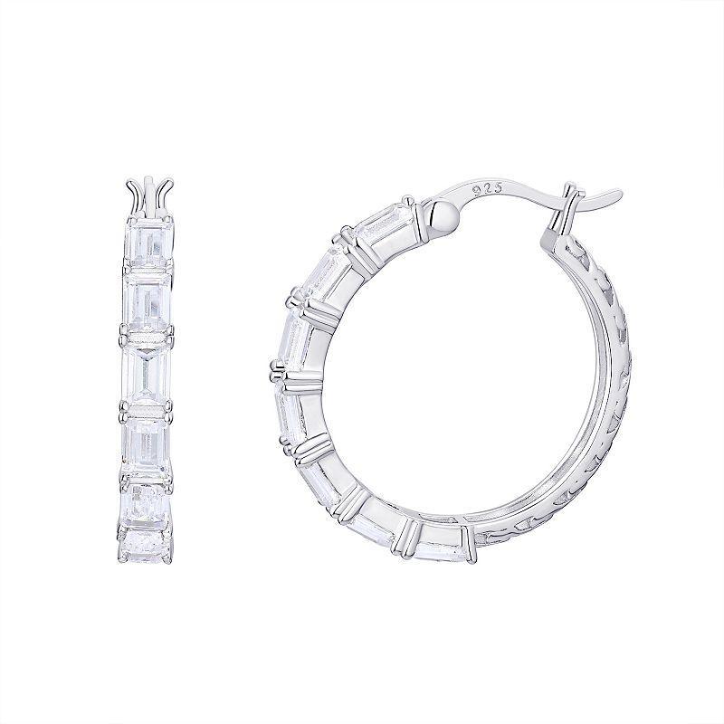 Eco Silver Luxe Sterling Silver Baguette Cubic Zirconia Hoop Earrings, Womens Product Image