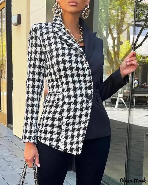 Olivia Mark – Houndstooth Print Long Sleeve Blazer Product Image