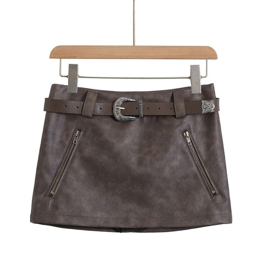 Mid Rise Faux Leather Belted Skorts Product Image