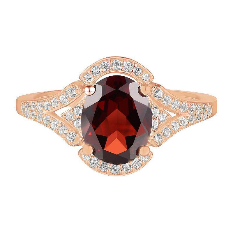 14k Rose Gold Over Silver Garnet & Lab-Created White Sapphire Ring, Womens Product Image