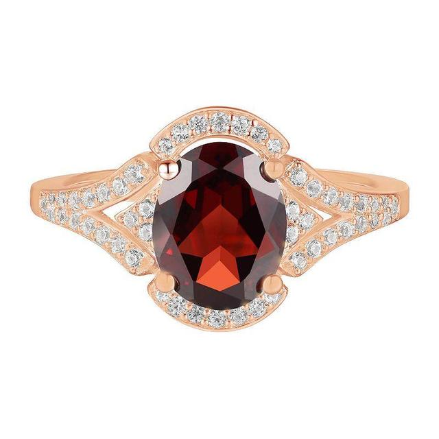 14k Rose Gold Over Silver Garnet & Lab-Created White Sapphire Ring, Womens Pink Product Image