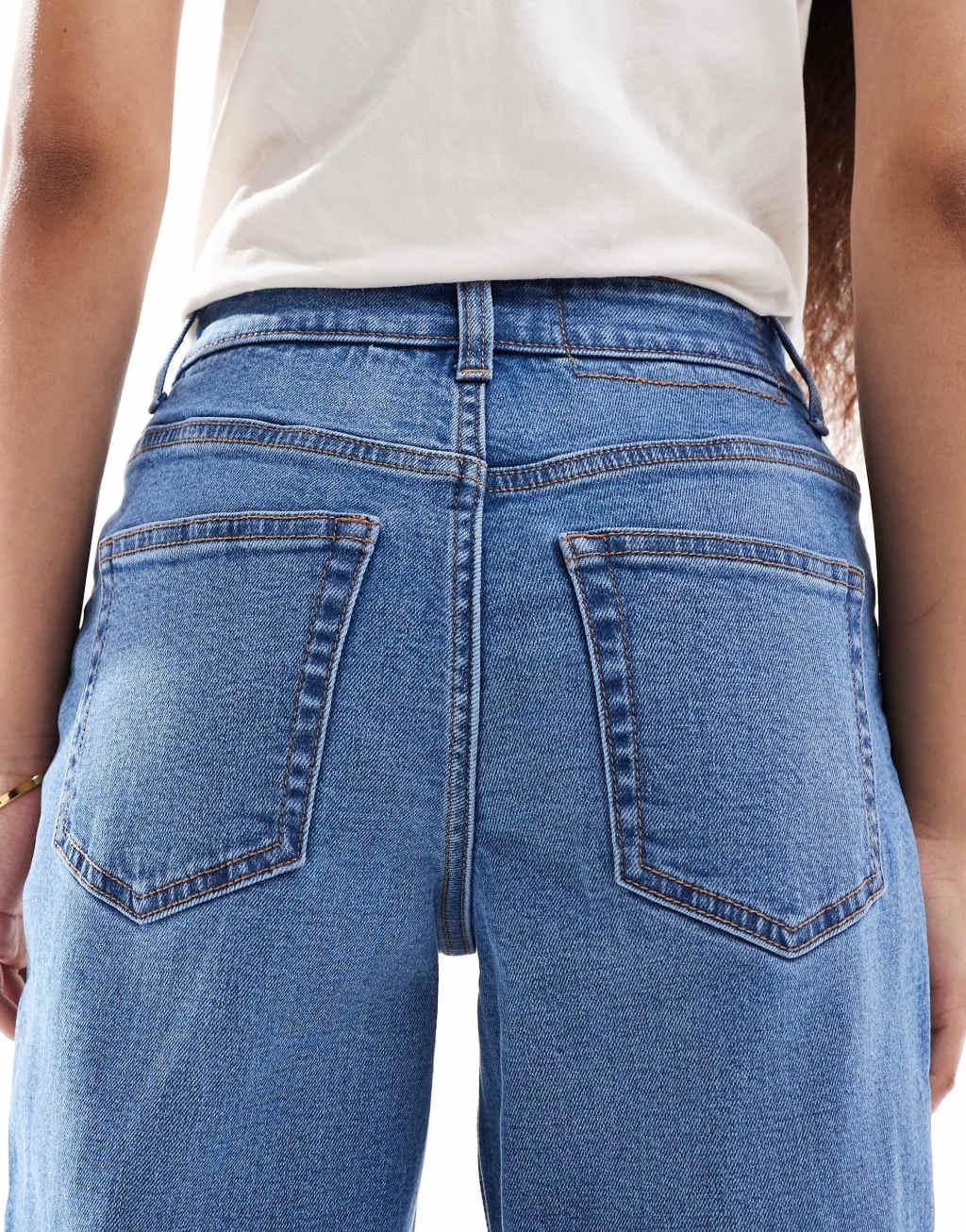 Miss Selfridge Petite mom jean in mid blue wash Product Image