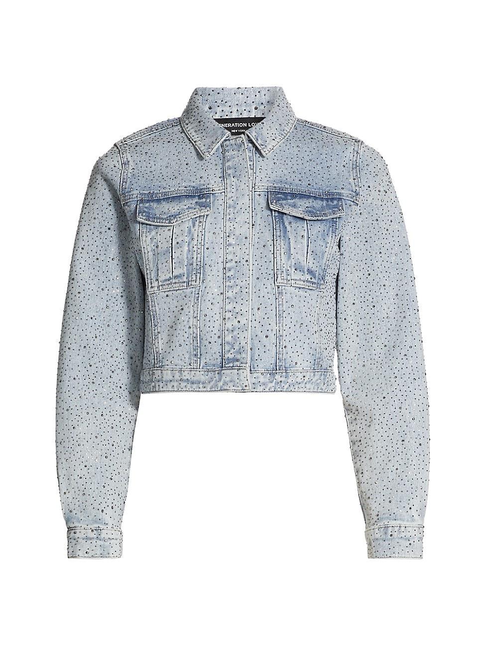 Womens Leona Crystal Denim Jacket Product Image