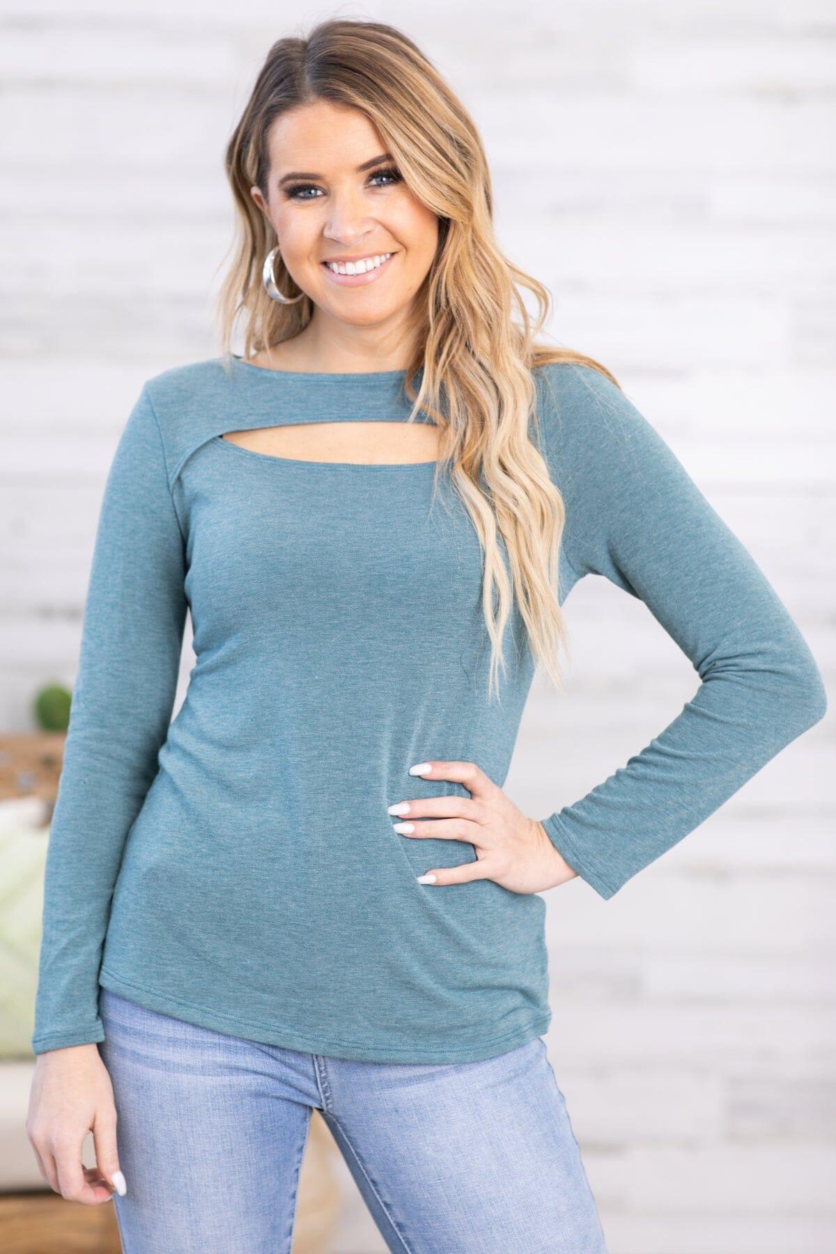 Teal Long Sleeve Top With Cutout Detail product image