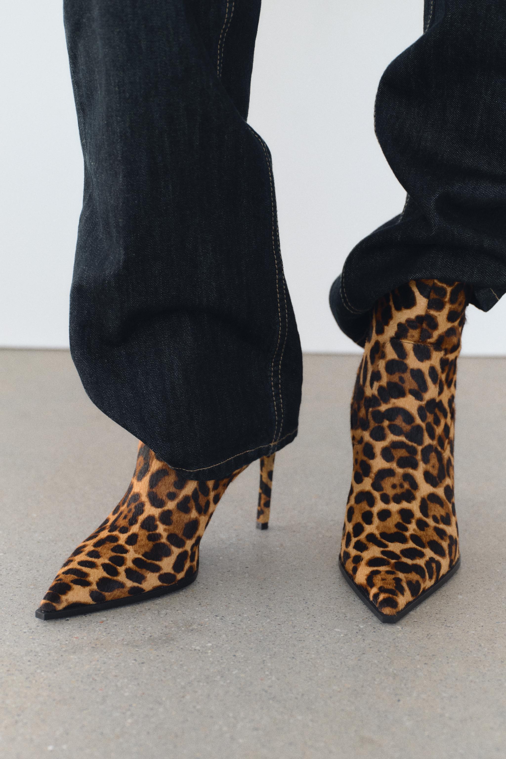 ANIMAL PRINT LEATHER HEELED ANKLE BOOTS Product Image