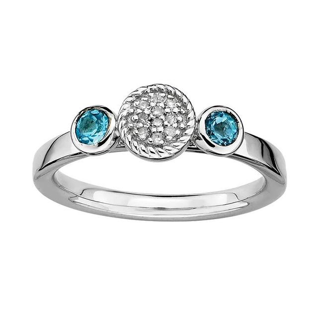 Stacks & Stones Sterling Silver Blue Topaz & Diamond Accent Stack Ring, Womens Product Image