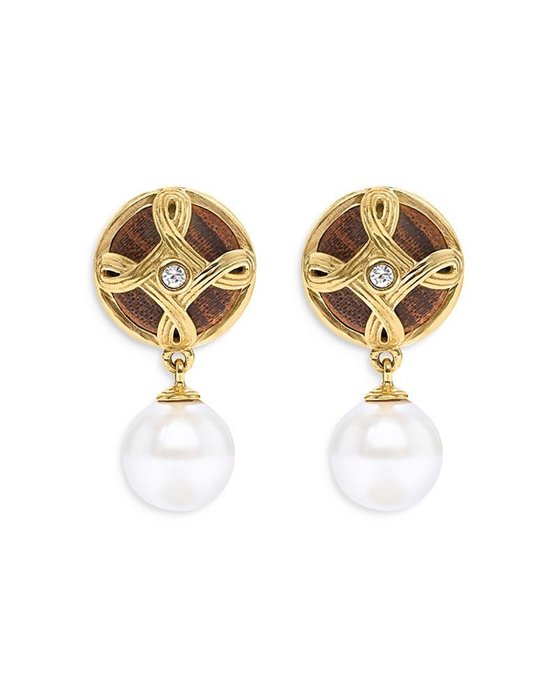 Capucine De Wulf Capucine De Wolf Monique Pave Caged Teak & Simulated Pearl Drop Earrings in 18K Gold Plate - Female Product Image