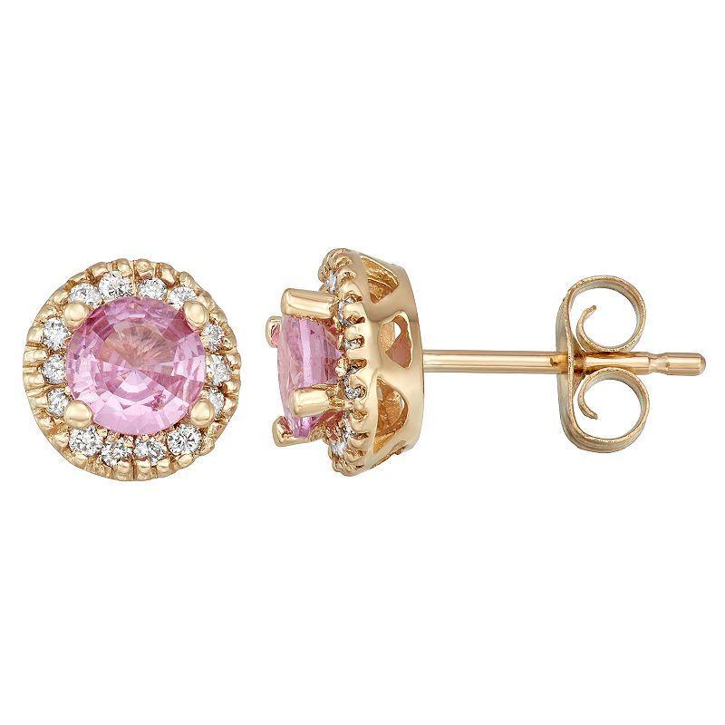 The Regal Collection 14k Gold Pink Sapphire & 1/8 Carat T.W. IGL Certified Diamond Tiered Halo Stud Earrings, Womens Product Image