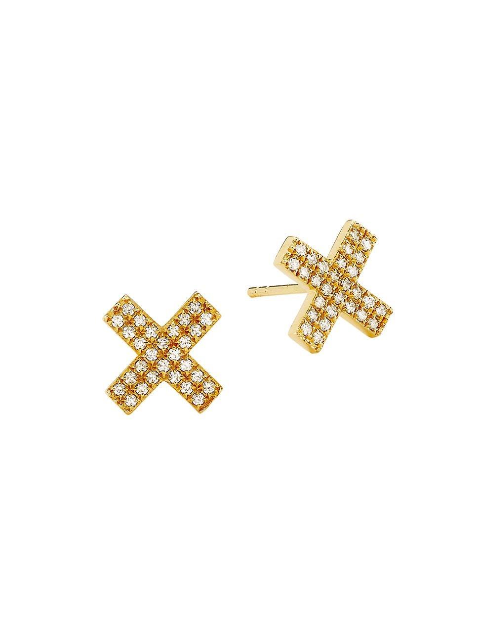 Womens 14K Yellow Gold & 0.2 TCW Diamond X Stud Earrings Product Image