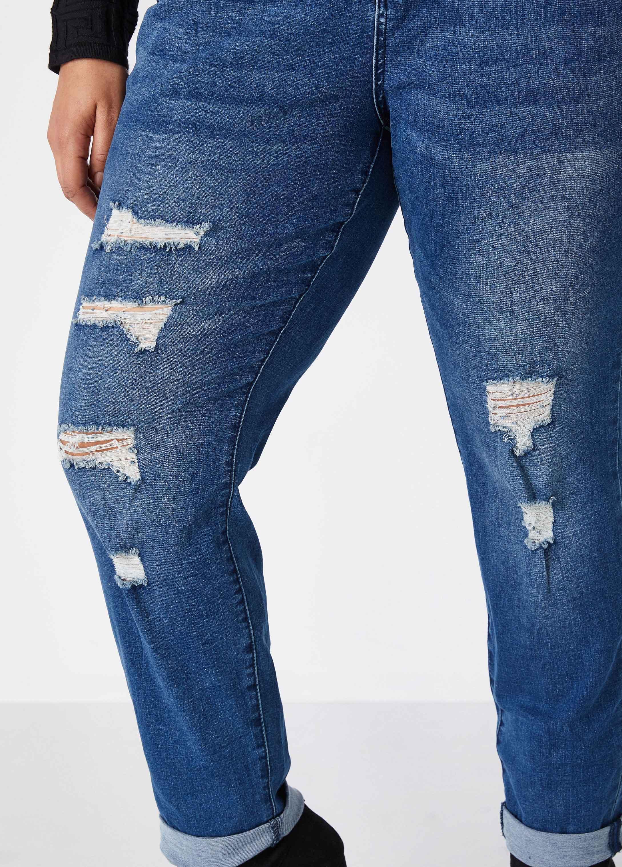 Cuffed Distressed Slim Leg Jeans Product Image