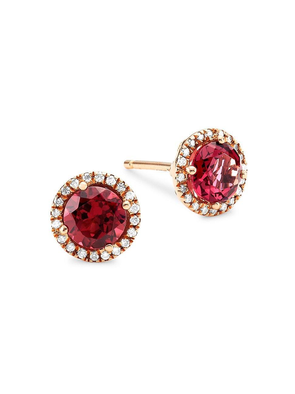 Womens 14K Rose Gold, Rhodolite Garnet, & 0.16 TCW Diamond Halo Stud Earrings Product Image