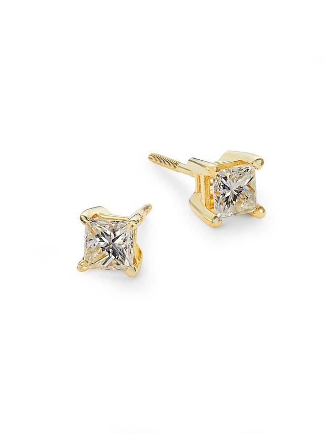 Womens 14K Yellow Gold & 0.6 TCW Princess-Cut Natural Diamond Stud Earrings Product Image