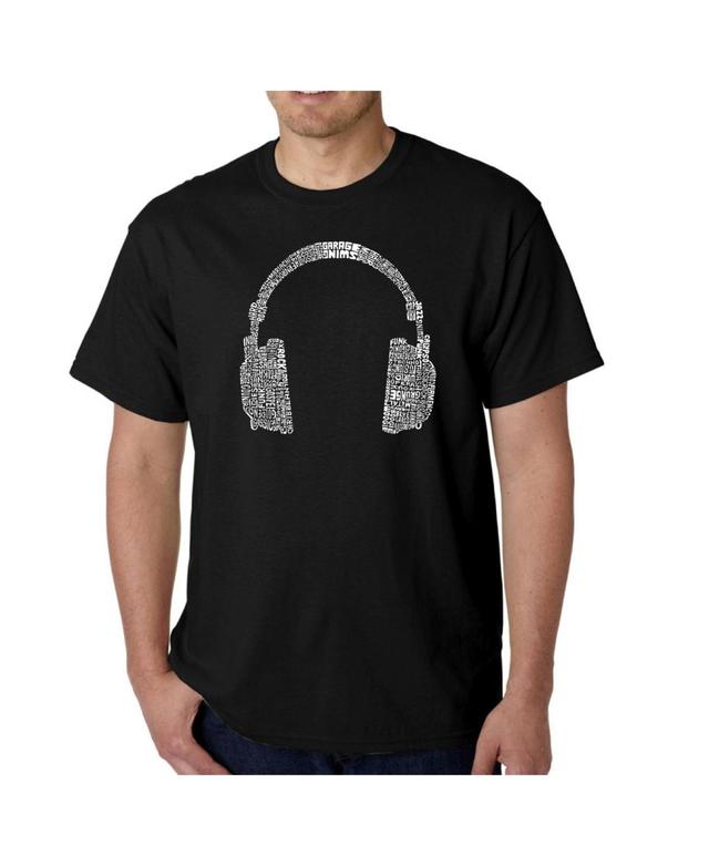 La Pop Art Mens Word Art T-Shirt - Headphones - 63 Genres of Music Product Image