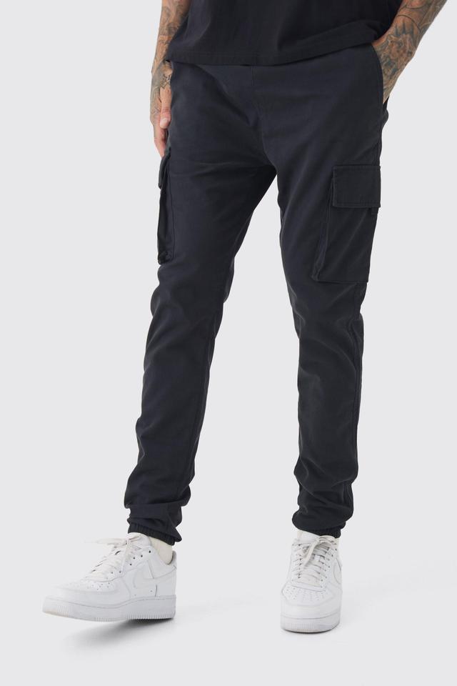 Tall Skinny Fit Elasticated Waist Cuffed Cargo Trousers | boohooMAN USA Product Image