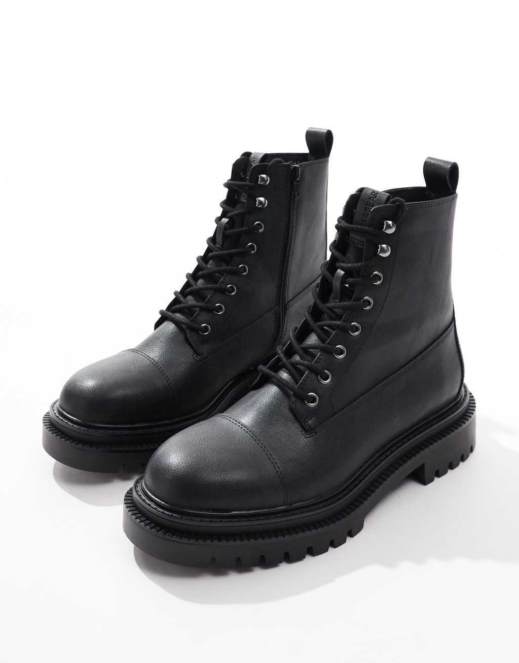 Pull&Bear lace up boots in black Product Image