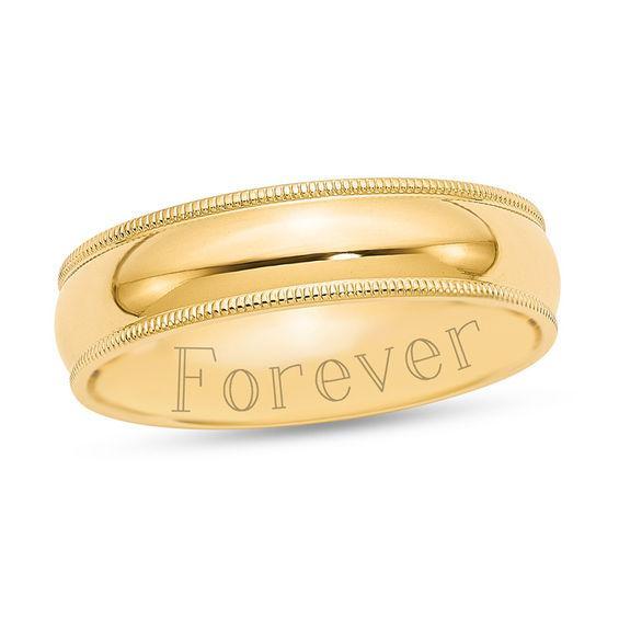 Men's 6.0mm Milgrain Edge Comfort-Fit Engravable Wedding Band (1 Line) Product Image