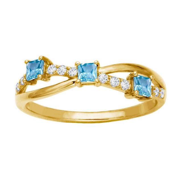 10k Gold Swiss Blue Topaz & Lab-Created White Sapphire Criss-Cross Ring, Womens Product Image