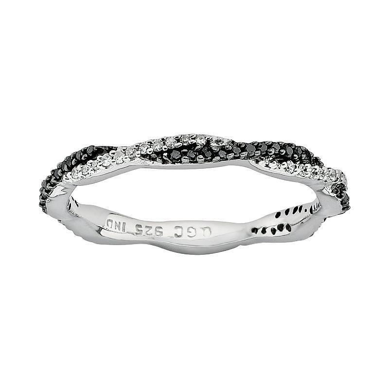 Stacks & Stones Sterling Silver 1/4-ct. T.W. Black & White Diamond Twist Stack Ring, Womens Product Image