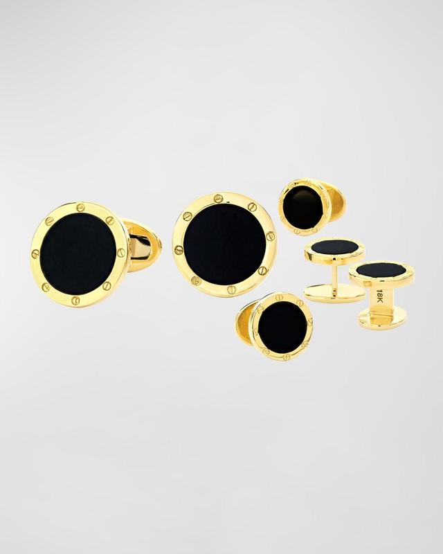 Mens 18K Yellow Gold Gemstone Cufflink Stud Set Product Image