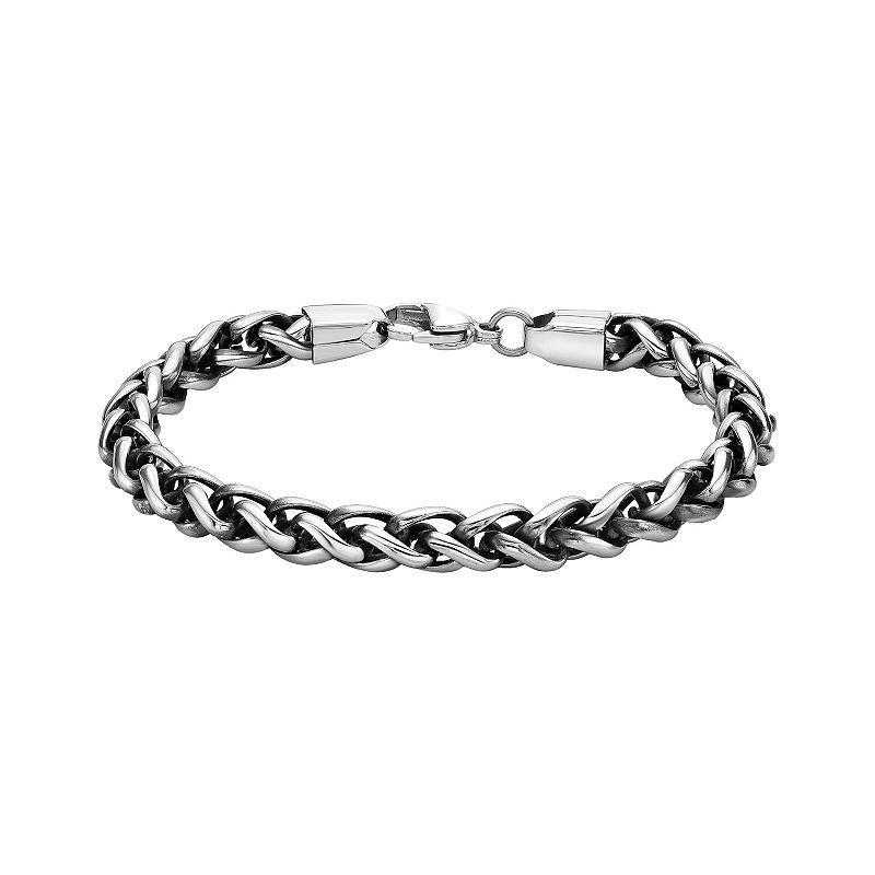 Mens LYNX Antiqued Ion-Plated Stainless Steel Wheat Chain Bracelet Black Product Image